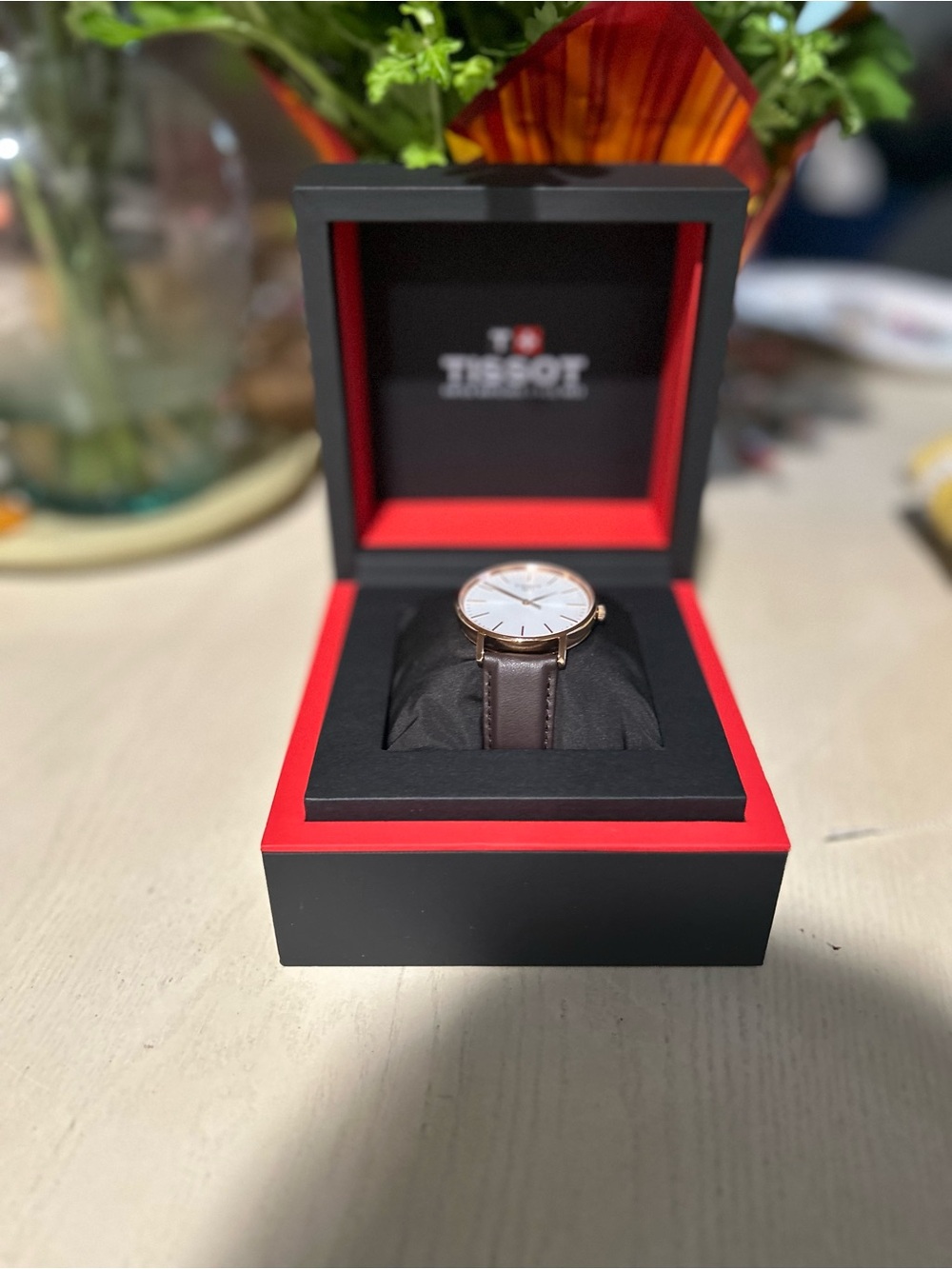Tissot Rose Gold Case White Dial Men's Watch with Brown Leather Strap
